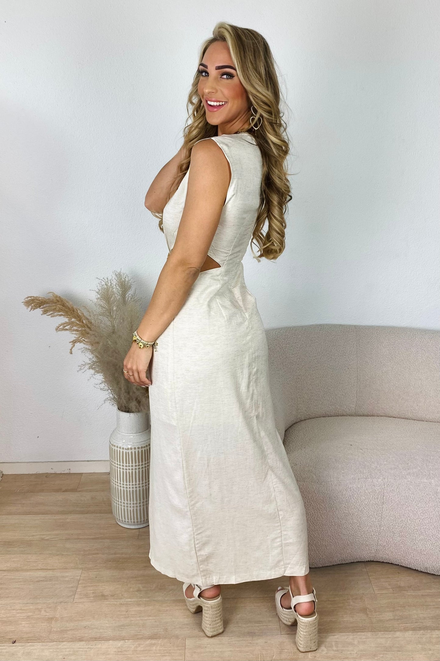 Cut-out maxi jurk - Beige