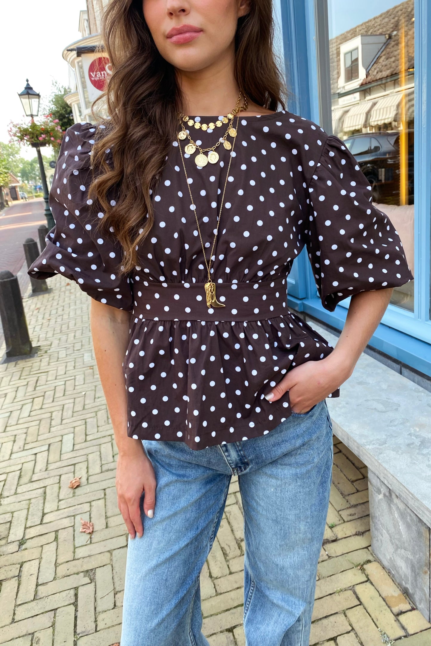 Naomi dots blouse - Brown