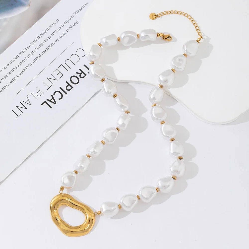 Oval parel ketting - Goud