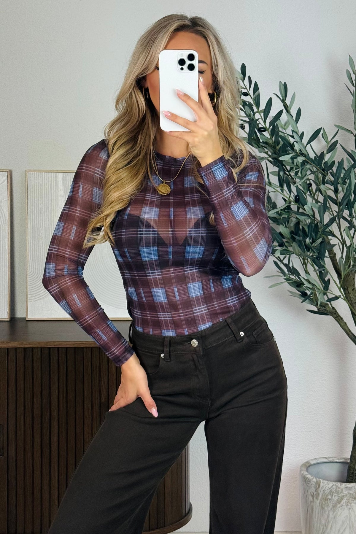 Veerle ruit top - Blauw