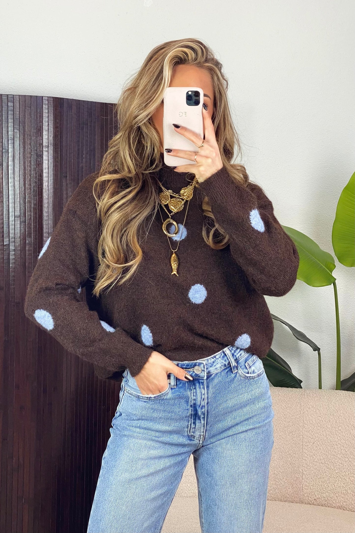 Faye dots trui - Bruin