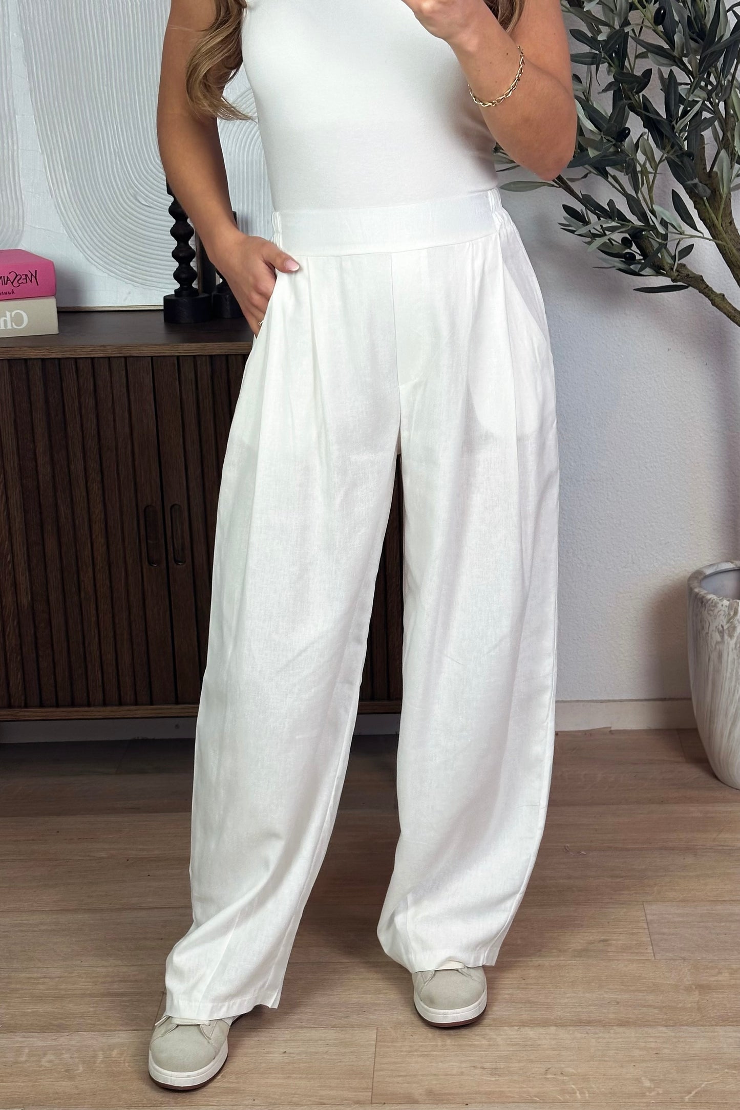 Elody ballon linnen broek - Wit