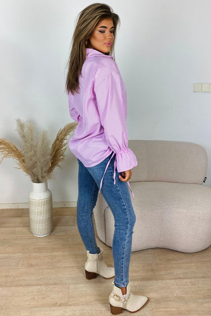 Bow striped blouse - Roze