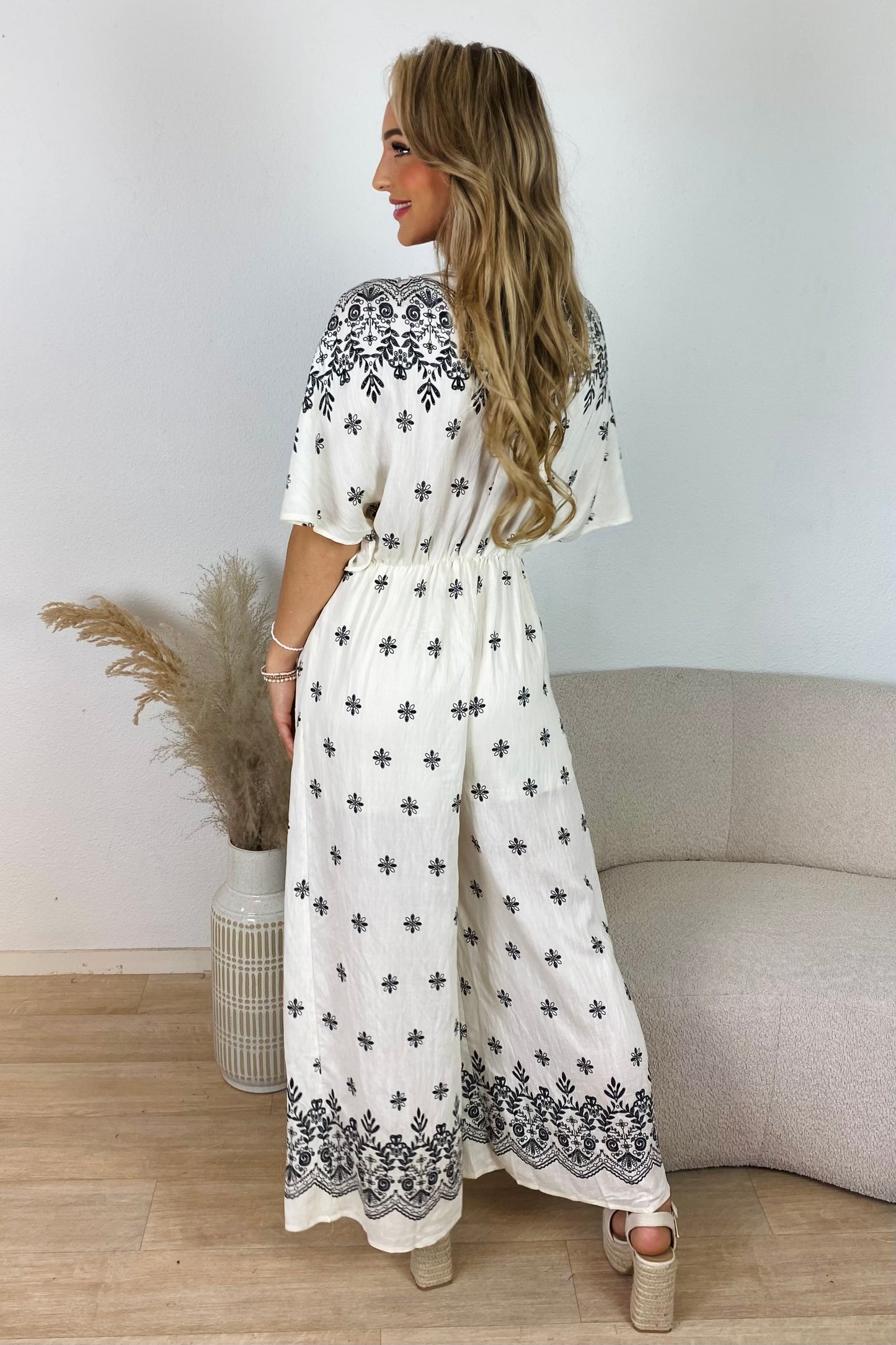 Boho borduurprint jumpsuit - Zwart