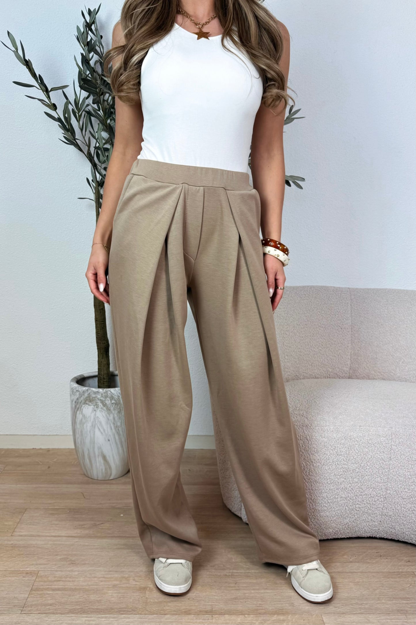 Vera geplooide pantalon - Taupe