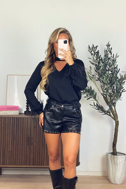 Rosa blouse feathers - Black