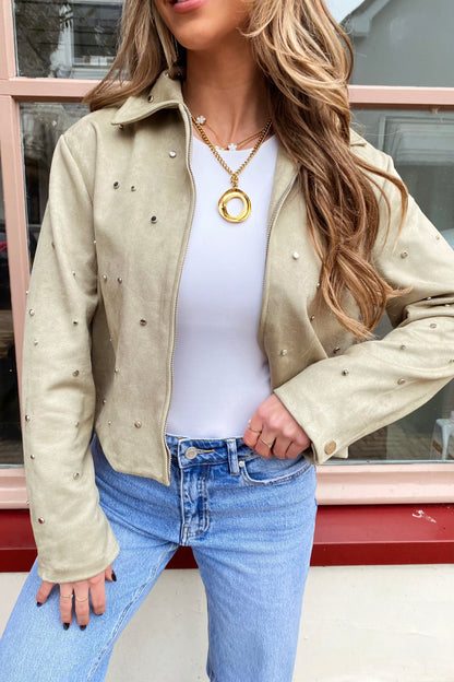 Roos suede studs jack - Kaki