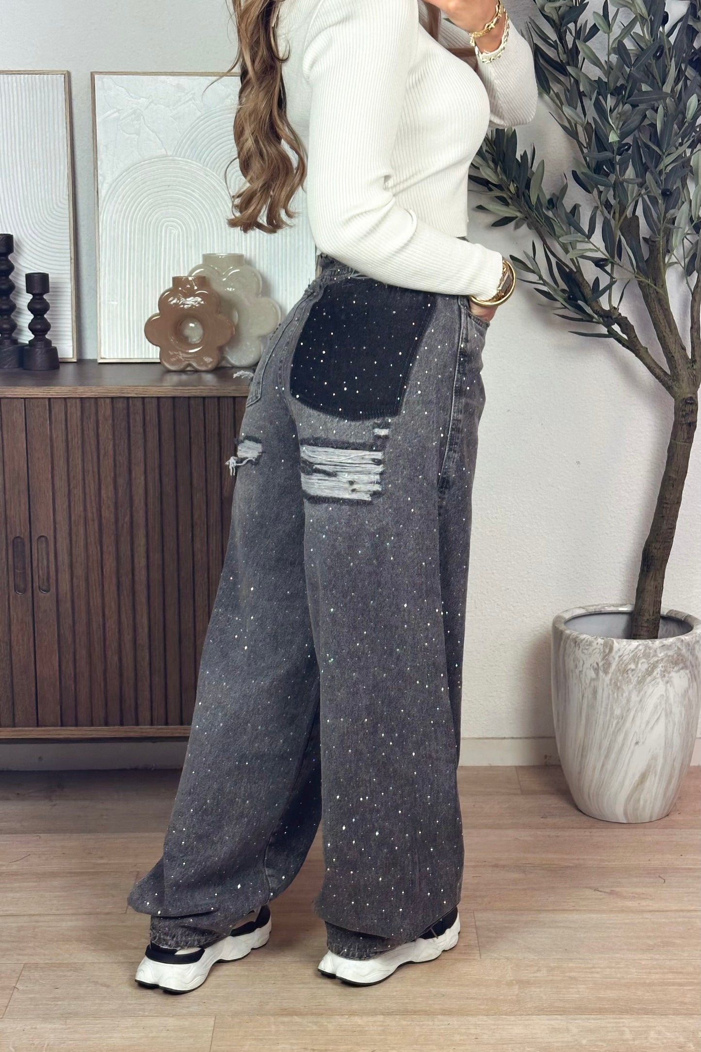 PRE-ORDER / Joly glitter balloon jeans - Grey
