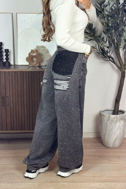 PRE-ORDER / Joly glitter balloon jeans - Grey