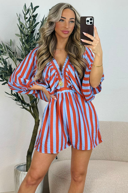 Gabby stripe playsuit - Terracotta