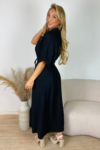 Blouse jurk met taillekoord - Zwart