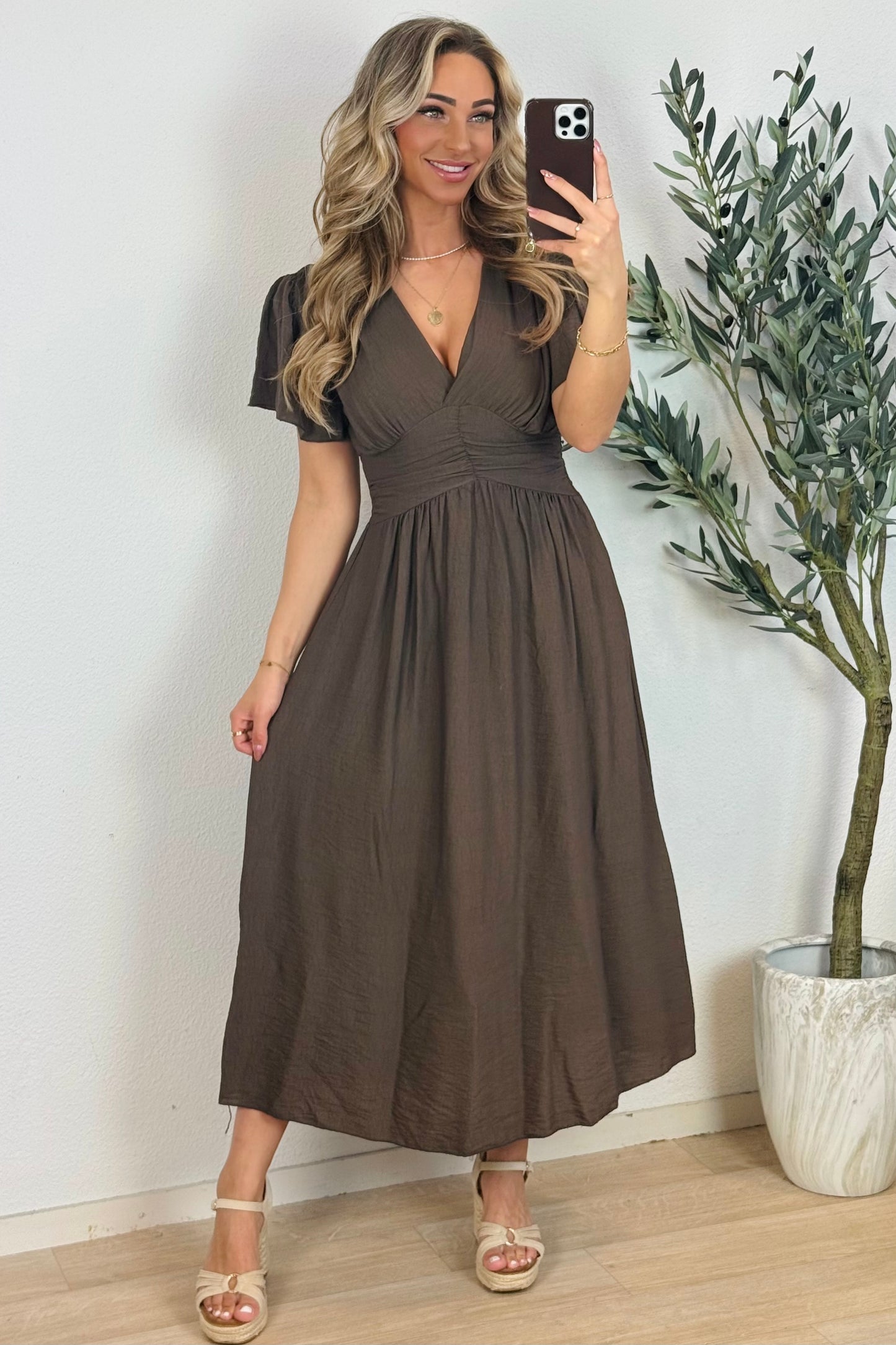 Isa flowy jurk - Bruin