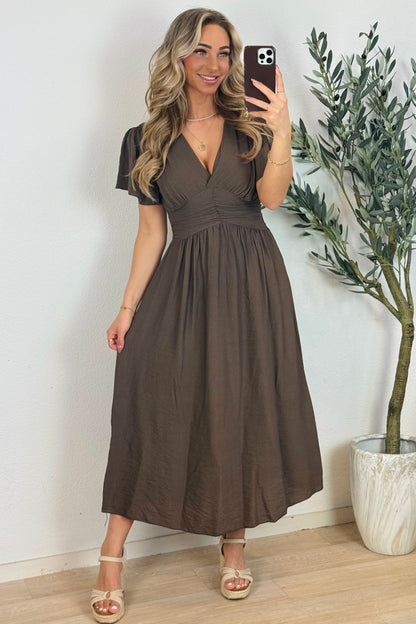 Isa flowy jurk - Bruin