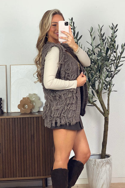 Saar fringe gilet - Taupe