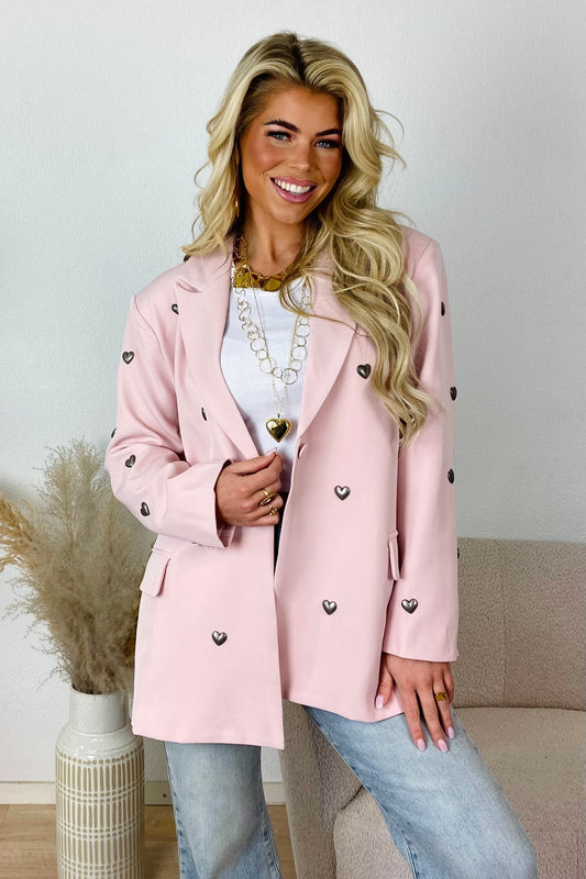 Oversized hartjes blazer - Roze
