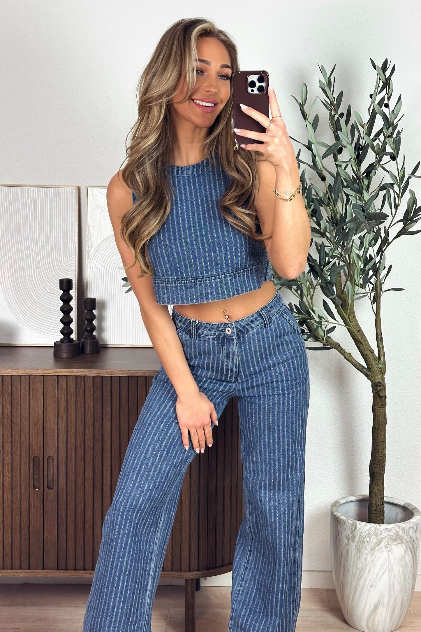Harlow striped jeans top