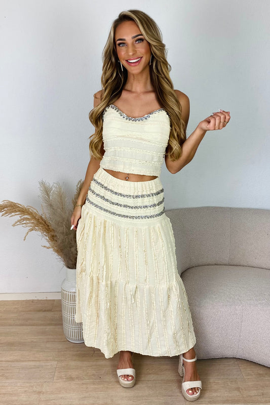 Ruffle structuur shimmer set - Geel