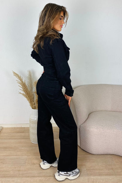 Denim jumpsuit wide leg - black