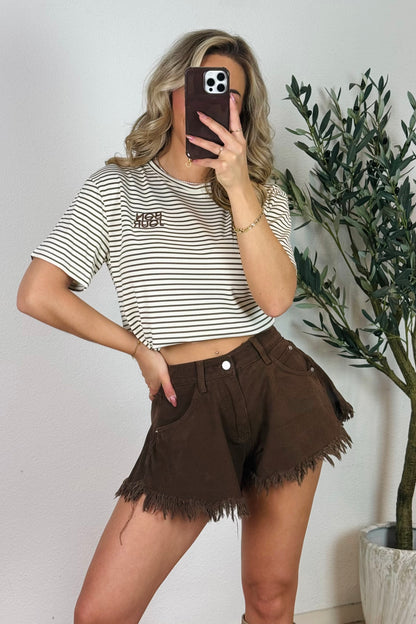 Bonjour stripe t-shirt - Bruin