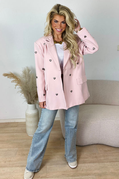 Oversized hartjes blazer - Roze