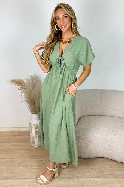 Mousseline maxi jurk - Kaki