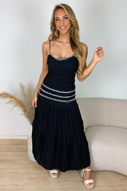 Ruffle structuur shimmer set - Zwart