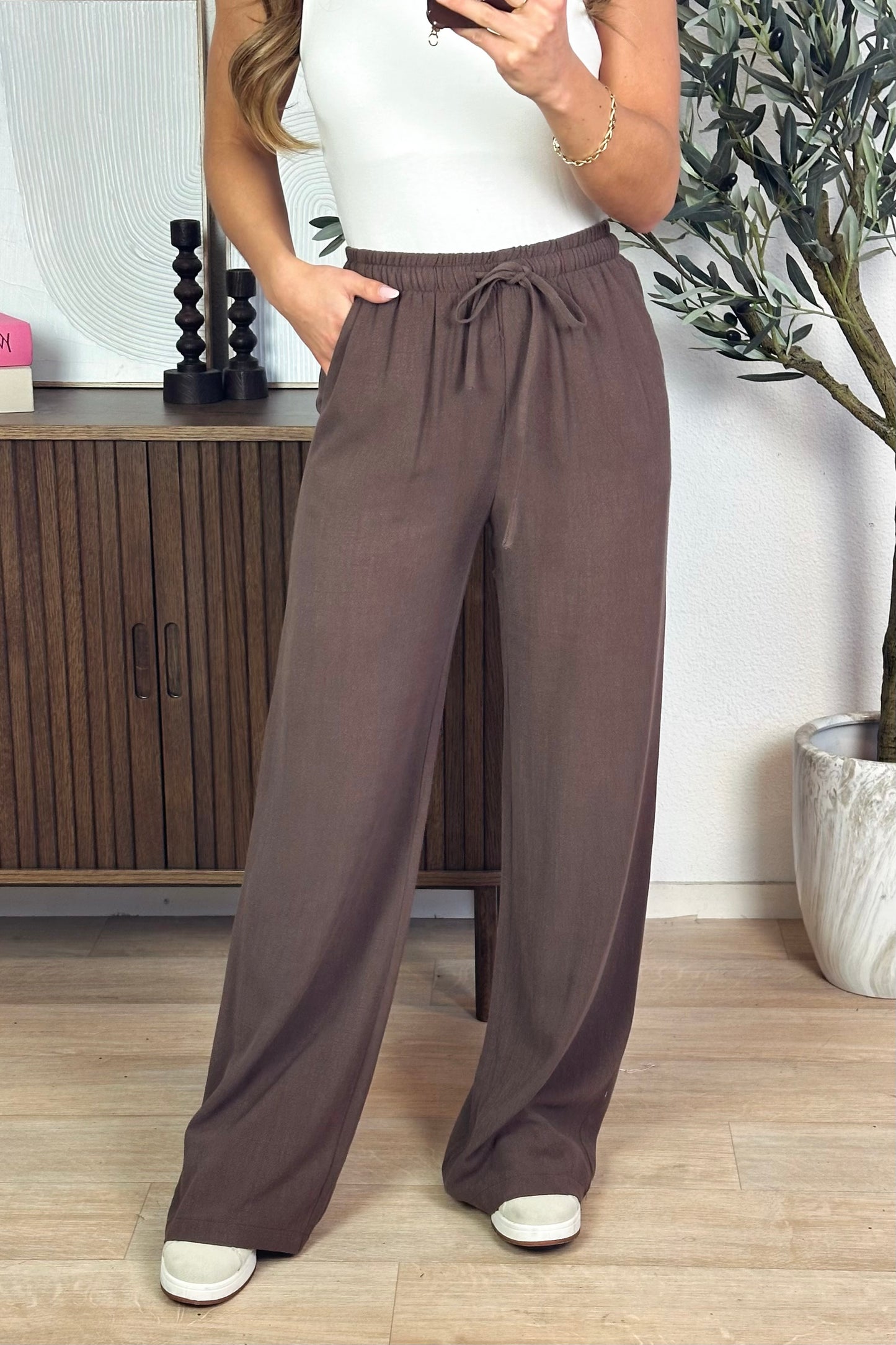 FG Essential linnen broek - Bruin