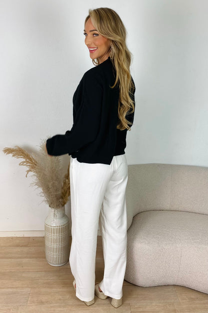 Broderie strik blouse - Zwart
