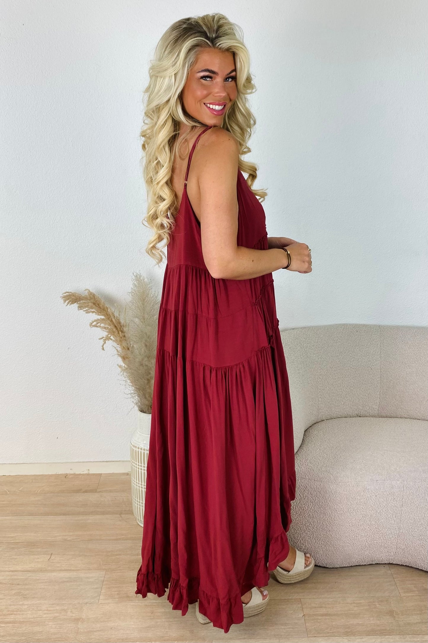 Flowy ruffle jurk - Bordeaux