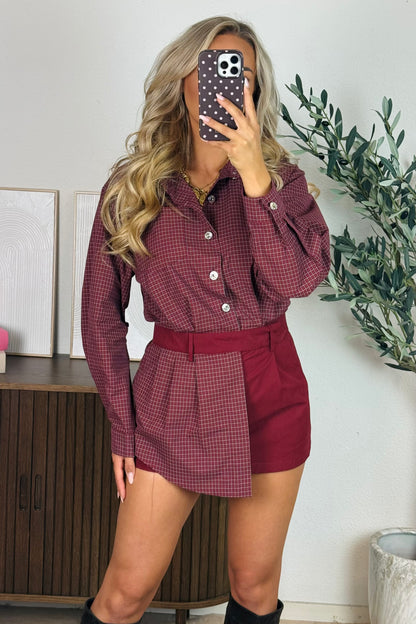 Simone check playsuit - Bordeaux