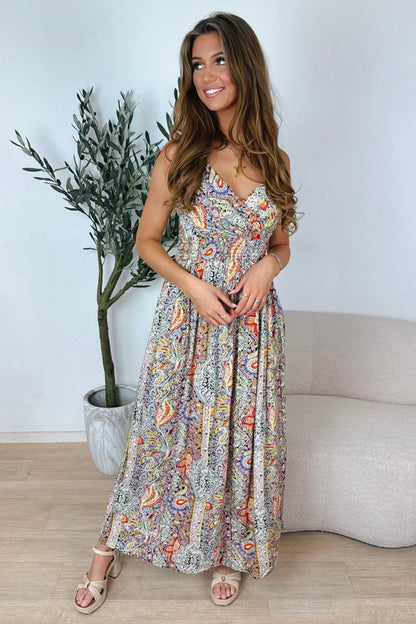 Jade maxi print jurk - Zwart