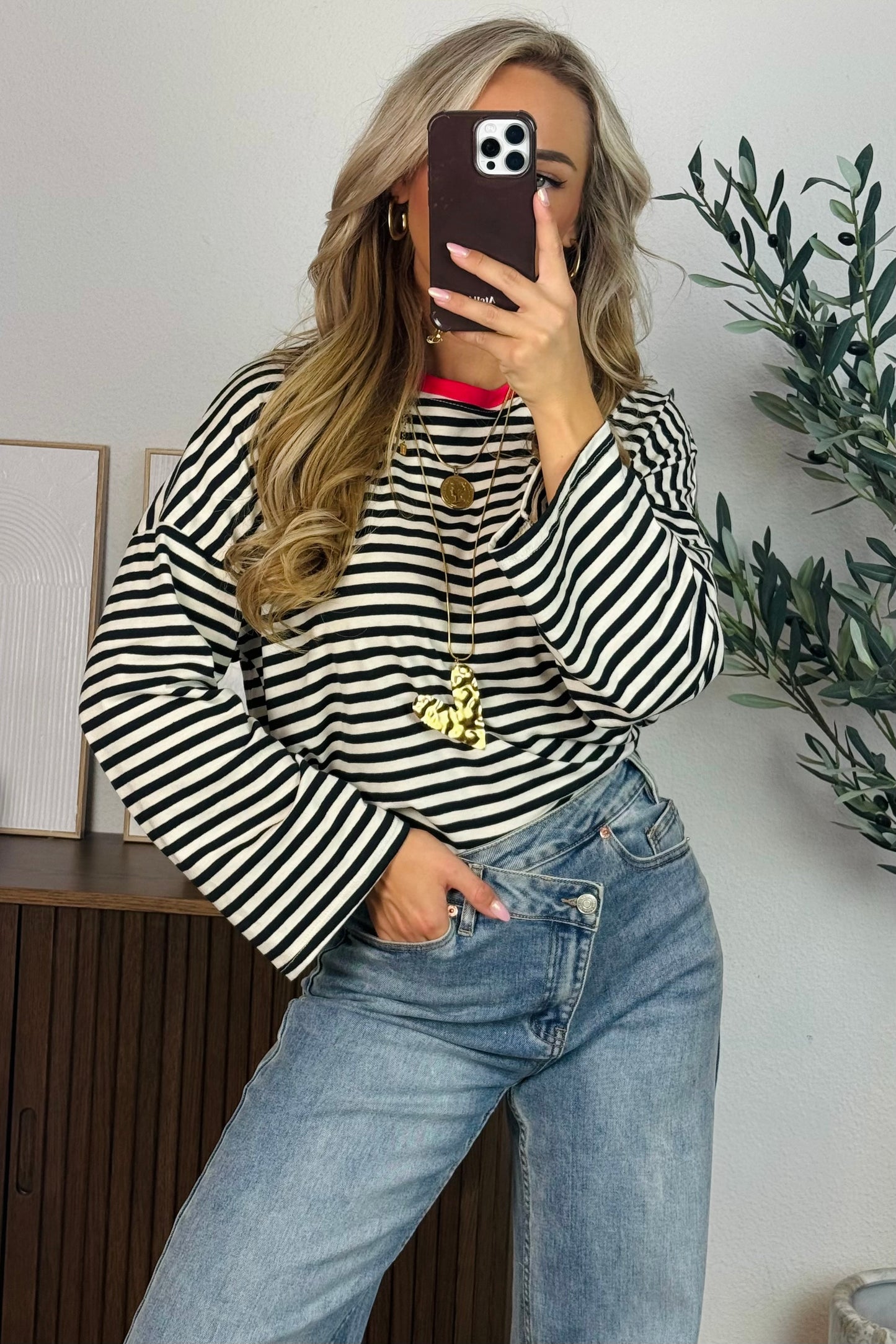 Sabrina stripe longsleeve - Zwart