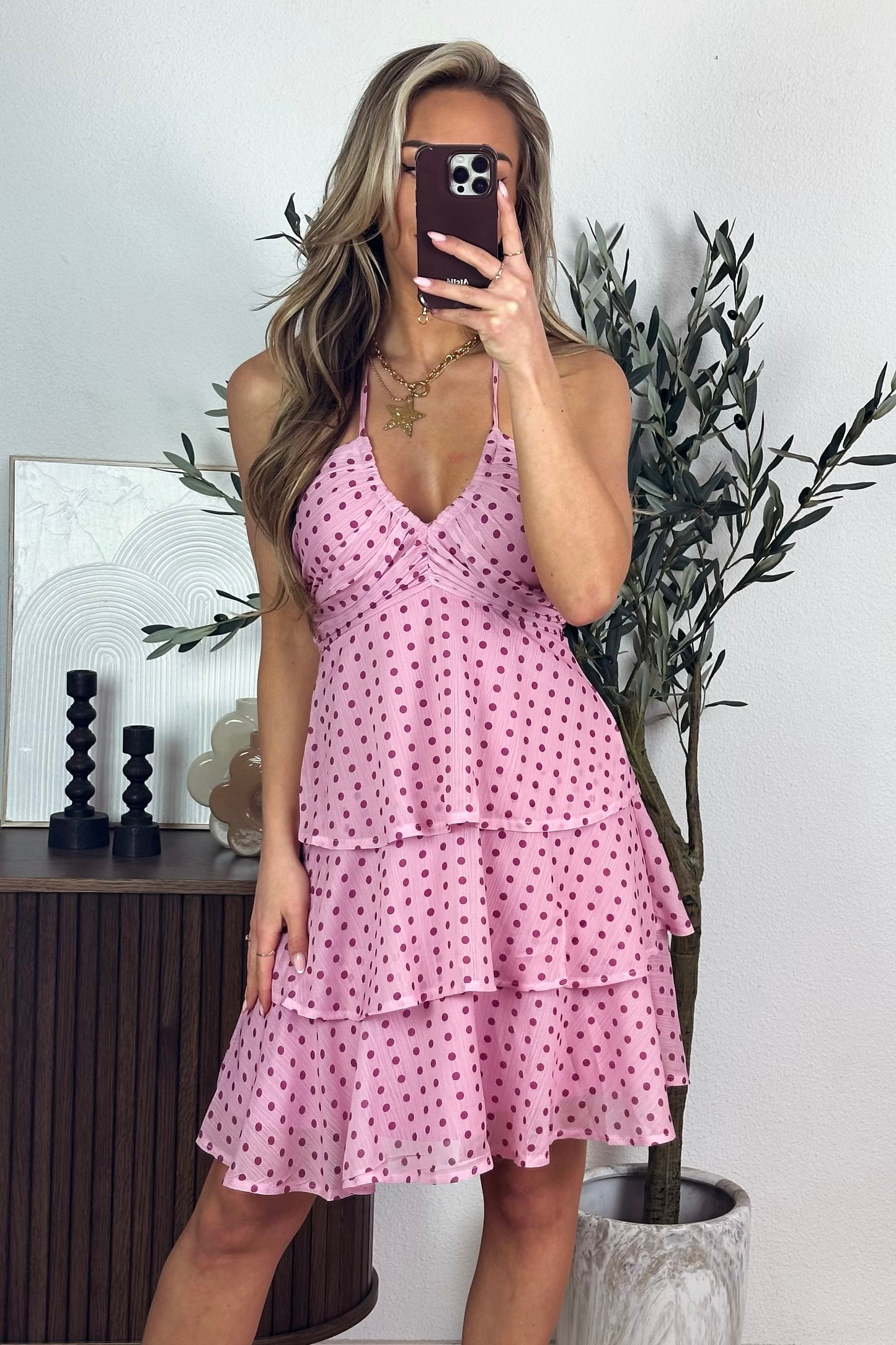 Nerina dots jurk - Roze