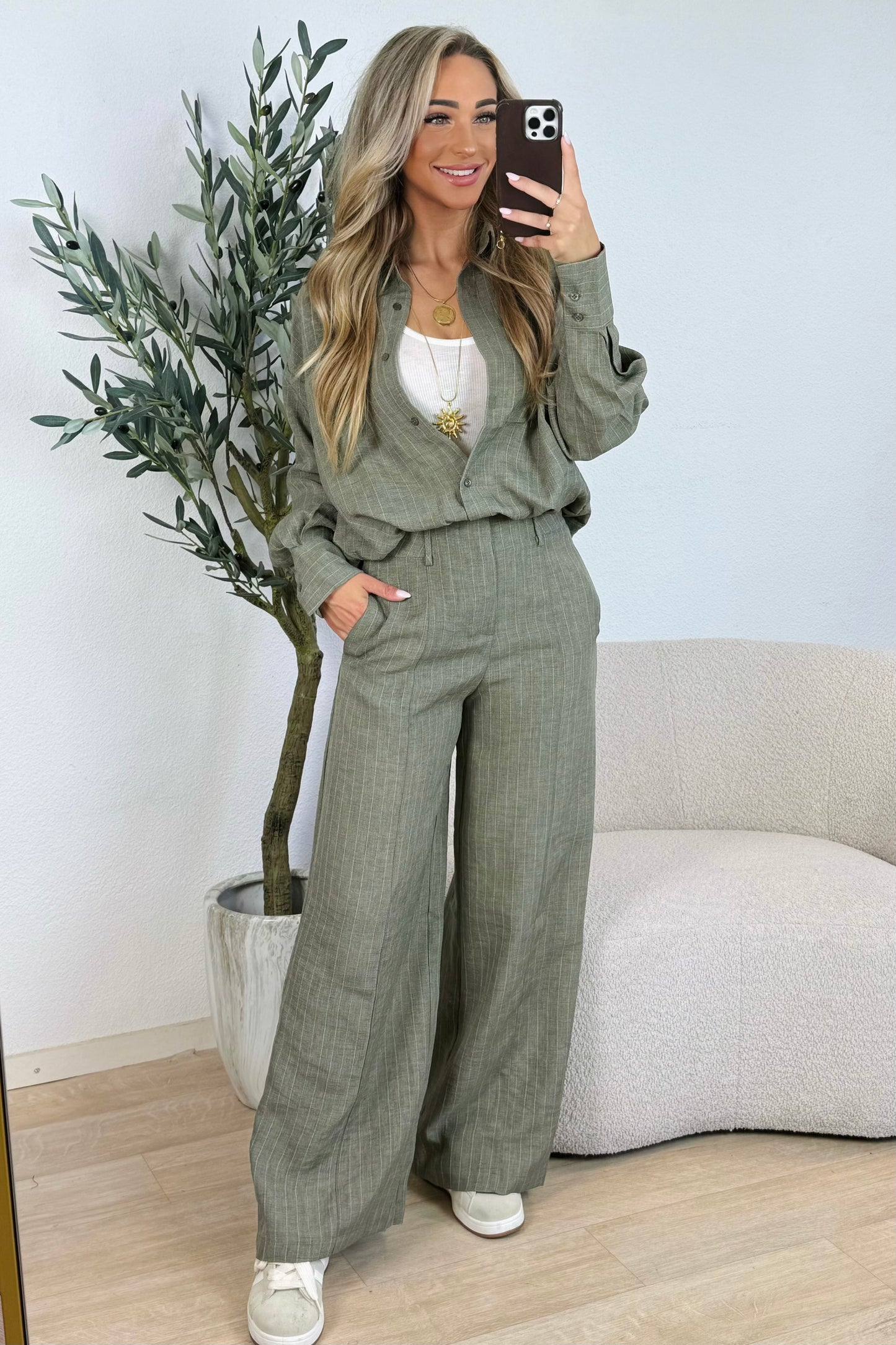Eefje stripe pantalon - Kaki