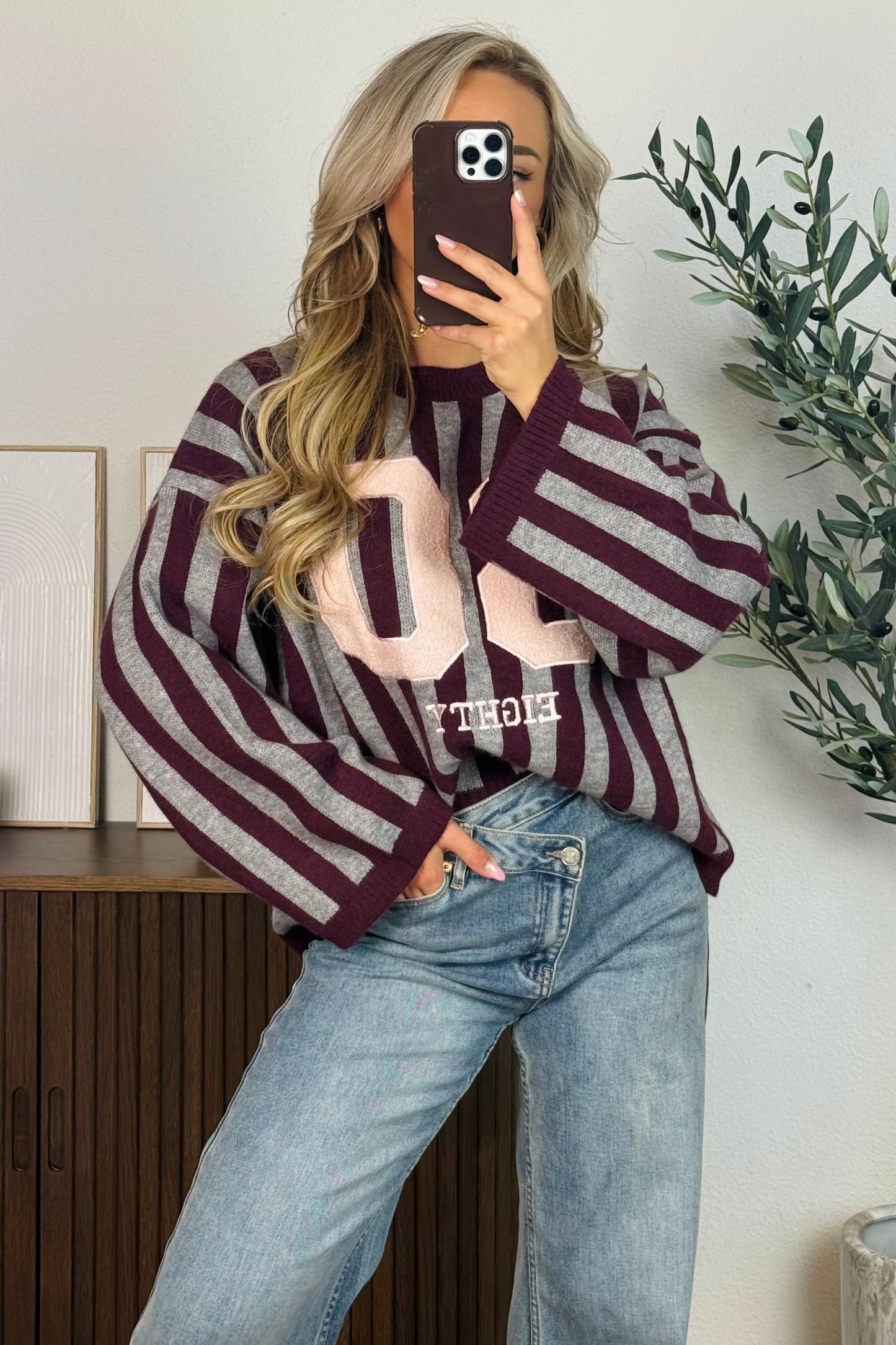 Tracey 80 streep trui - Bordeaux
