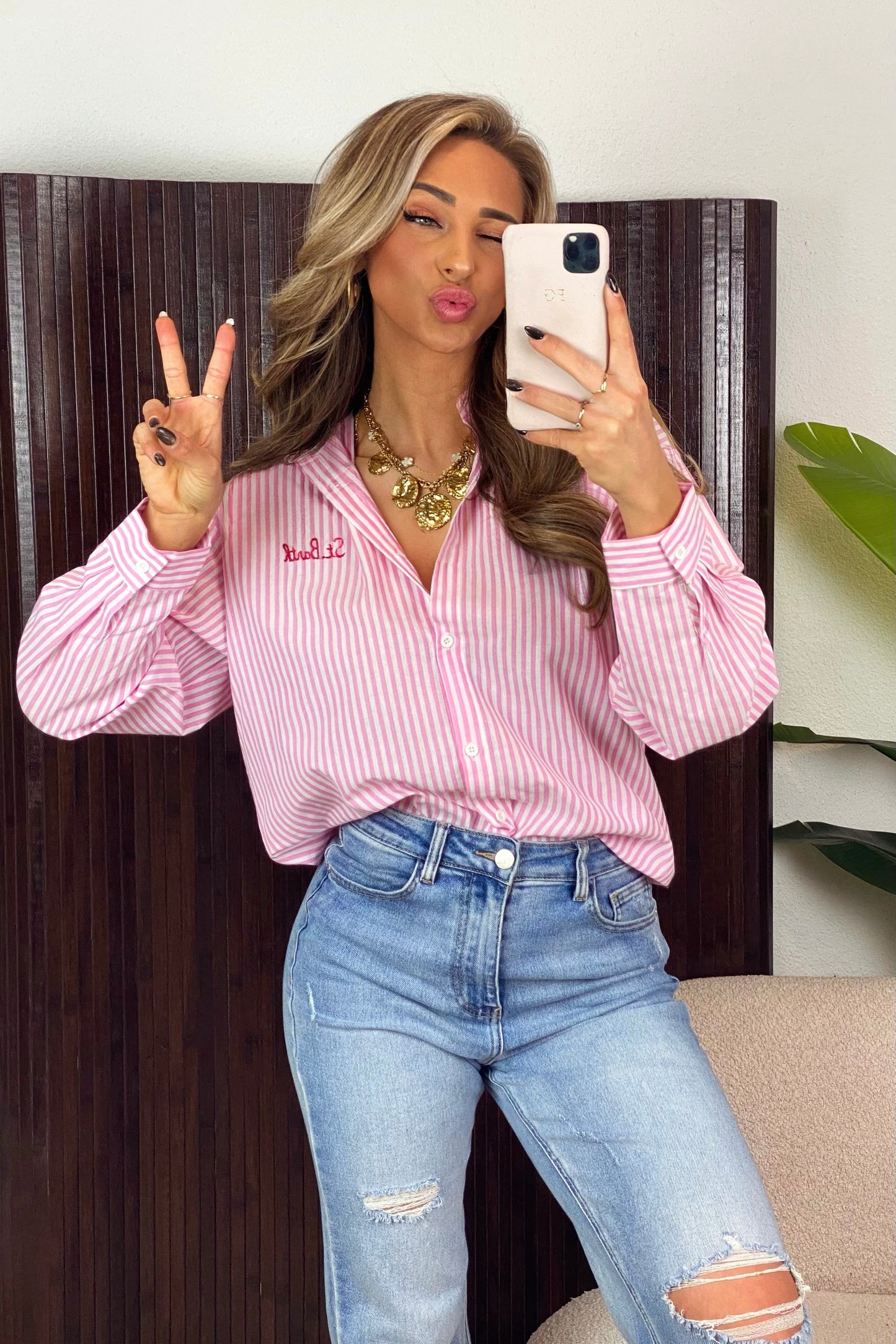 St Barth gestreepte blouse - Roze