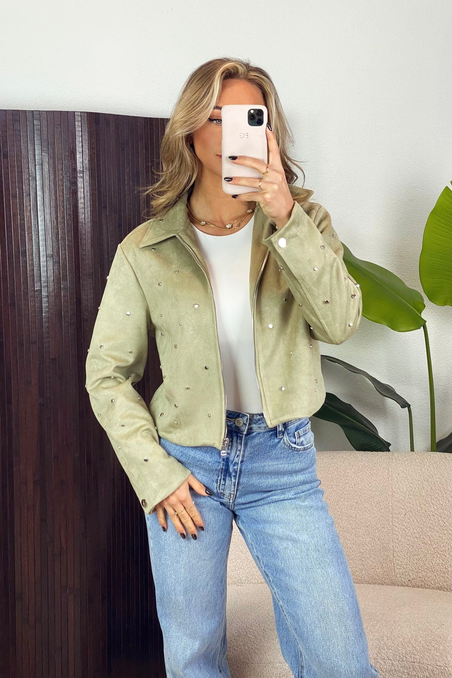 Roos suede studs jack - Kaki