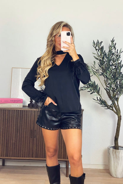 Rosa blouse feathers - Black