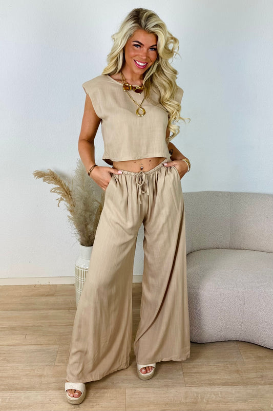 Boho lange broek set - Beige