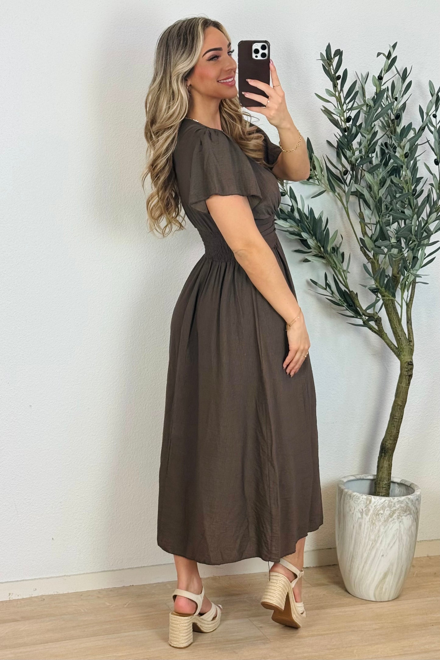 Isa flowy jurk - Bruin