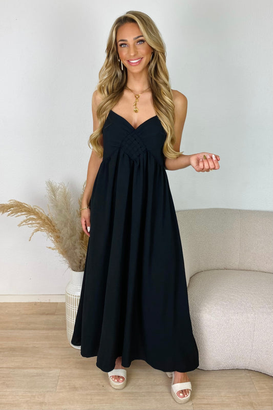 Maxi jurk met gevlochten detail - Zwart