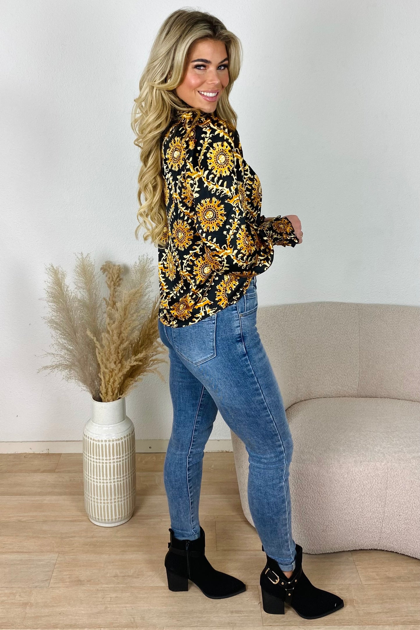 Sun print top - Geel