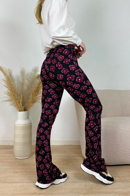 Soft flared pants big flowers - Black