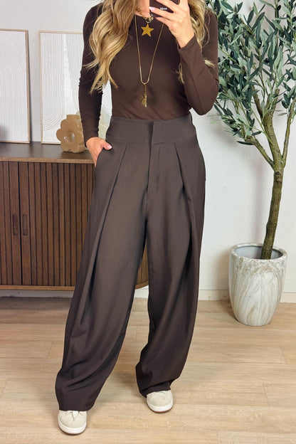 Isabel geplooide pantalon - Bruin