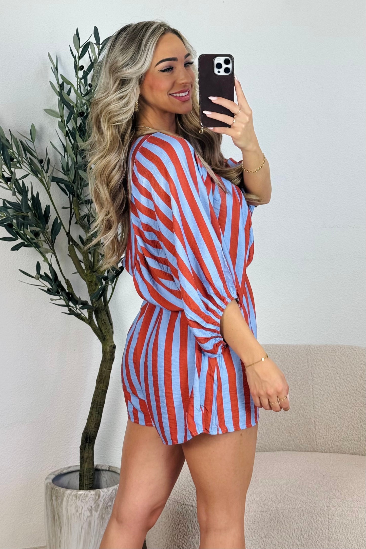 Gabby stripe playsuit - Terracotta