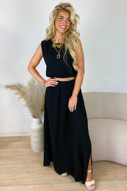 Mousseline skirt set - Zwart