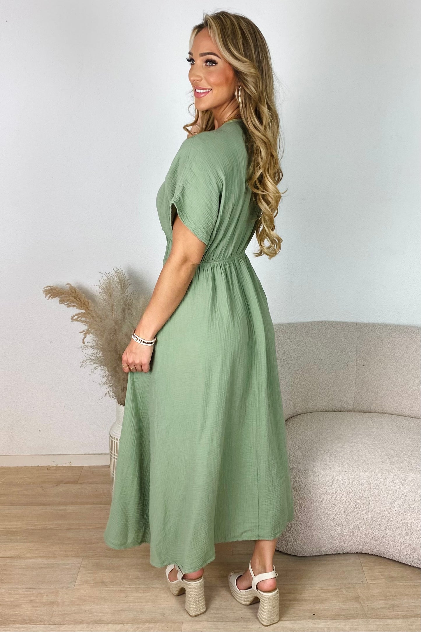 Mousseline maxi jurk - Kaki
