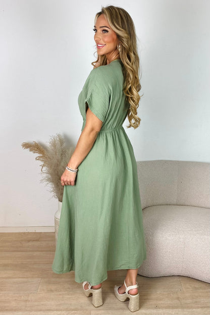 Mousseline maxi jurk - Kaki
