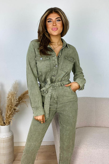 Denim jumpsuit buttons - Kaki