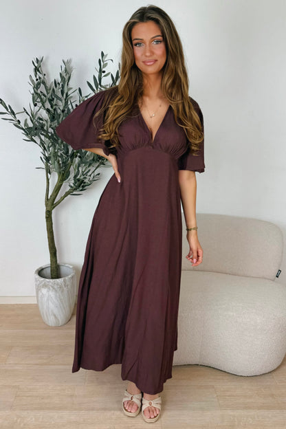 Caitlyn flowy midi jurk - Bruin